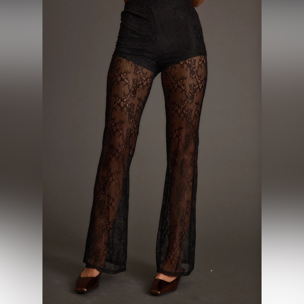 12th Tribe Happy Hour Black Lace Flare Pant NWT Size Large